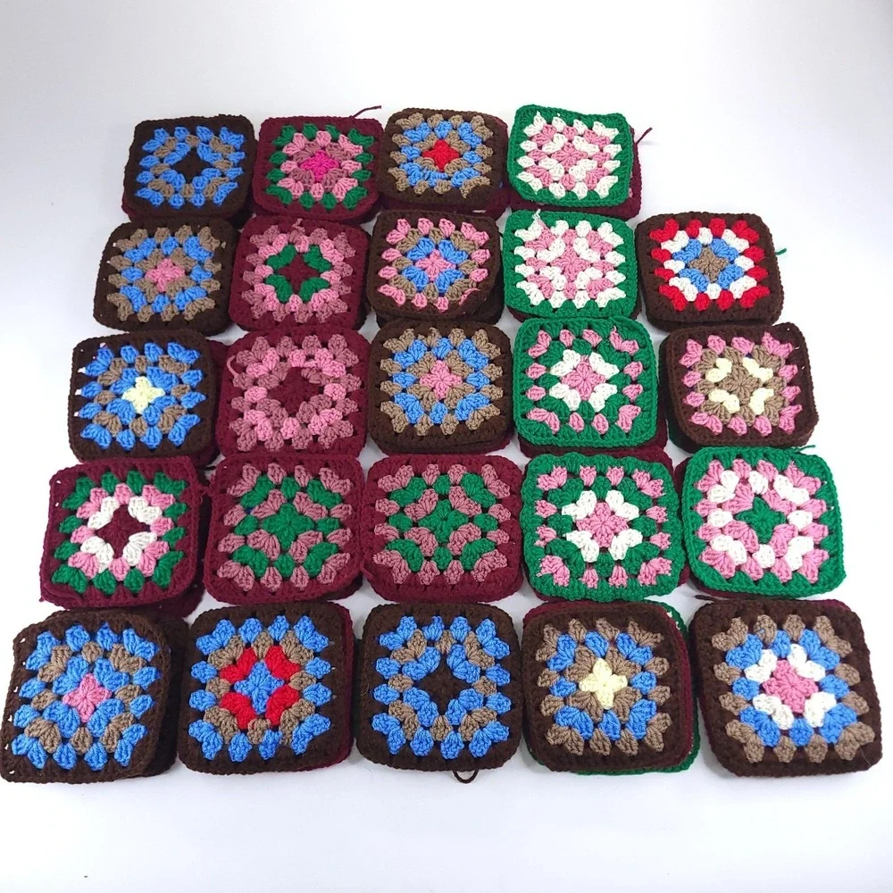 Lot of 74 - 5.5 Inch Granny Squares Various Colors Handmade Crochet Blankets